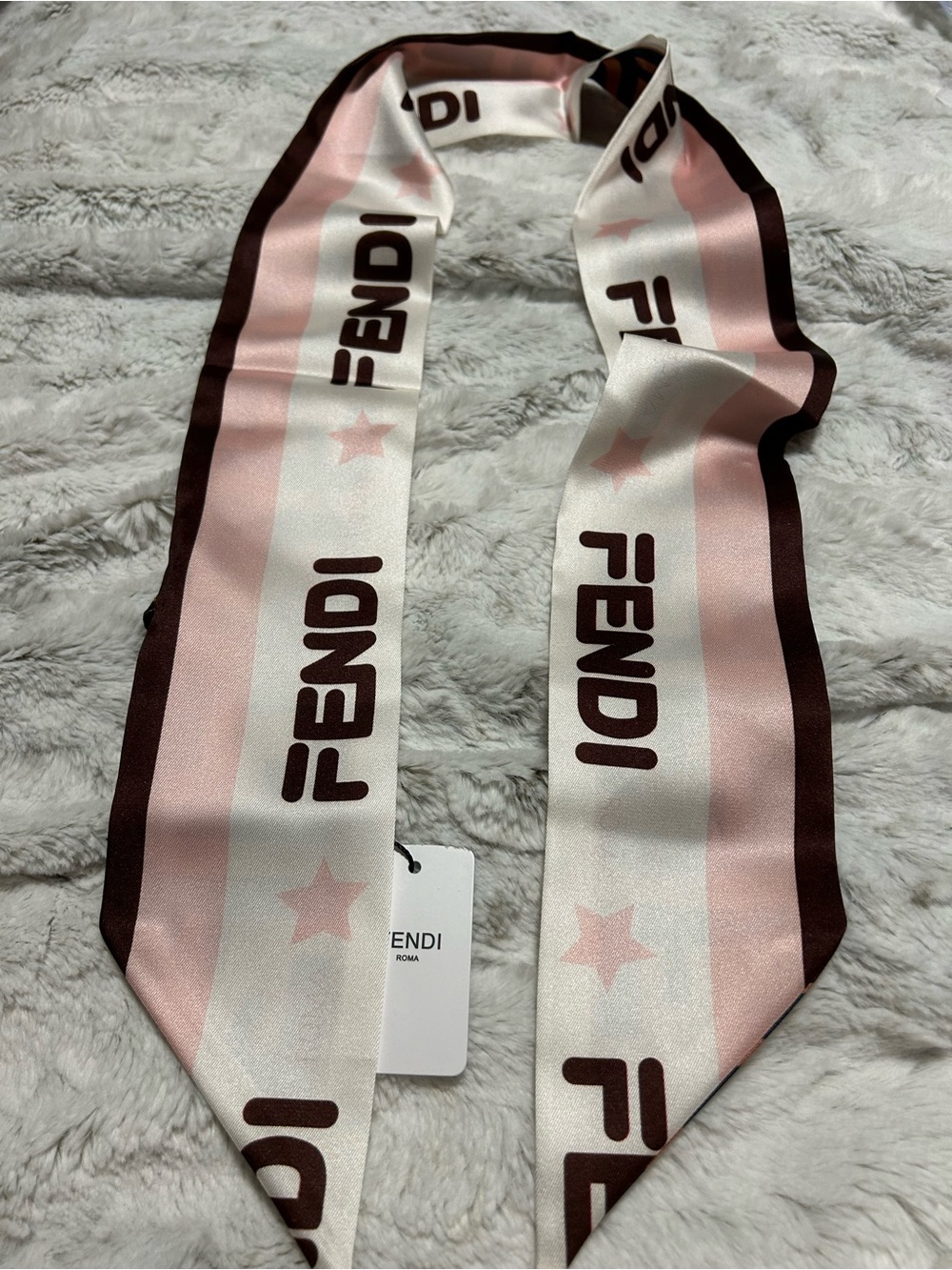 Pink, Brown and Cream Logo Silk Twilly